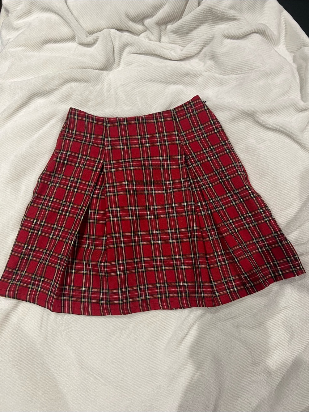 Red Plaid Pleated High Waisted Mini Skirt